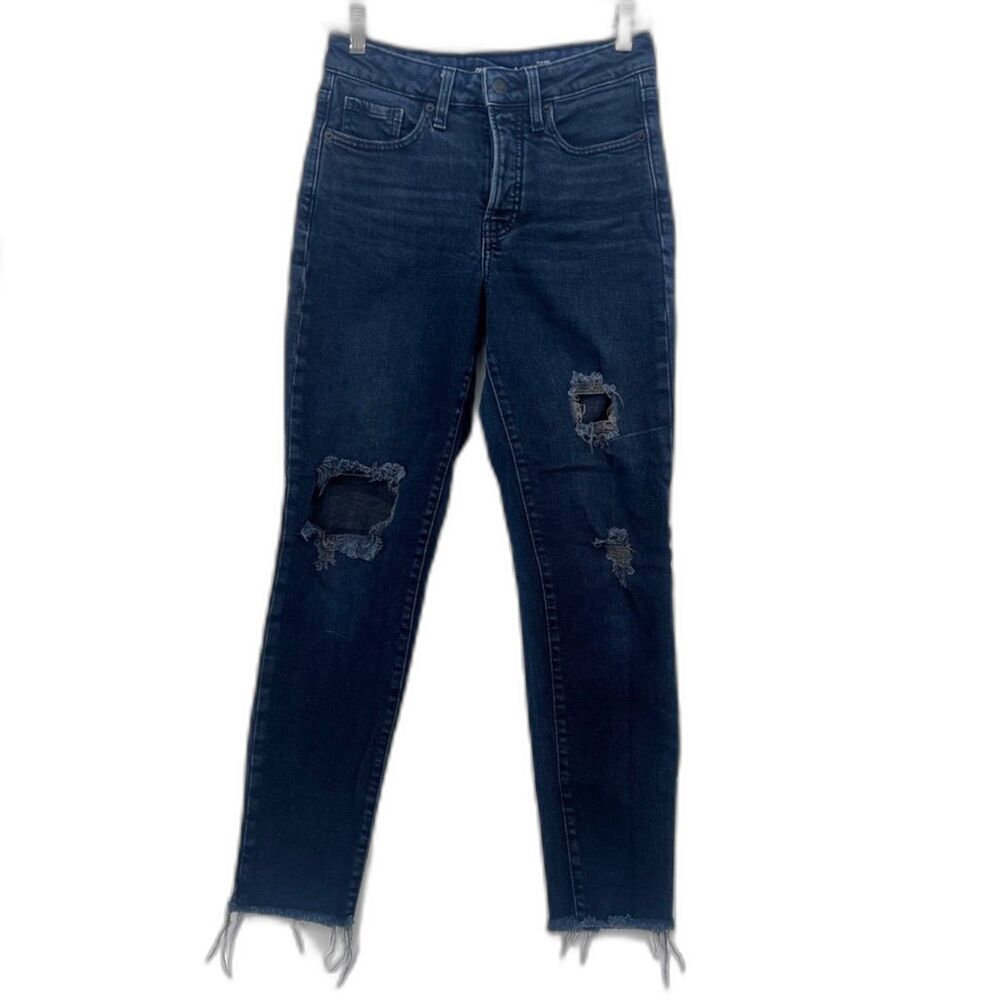 Old Navy High Rise OG Straight Secret Slim Pockets Distressed Raw Hem Jeans Sz 0